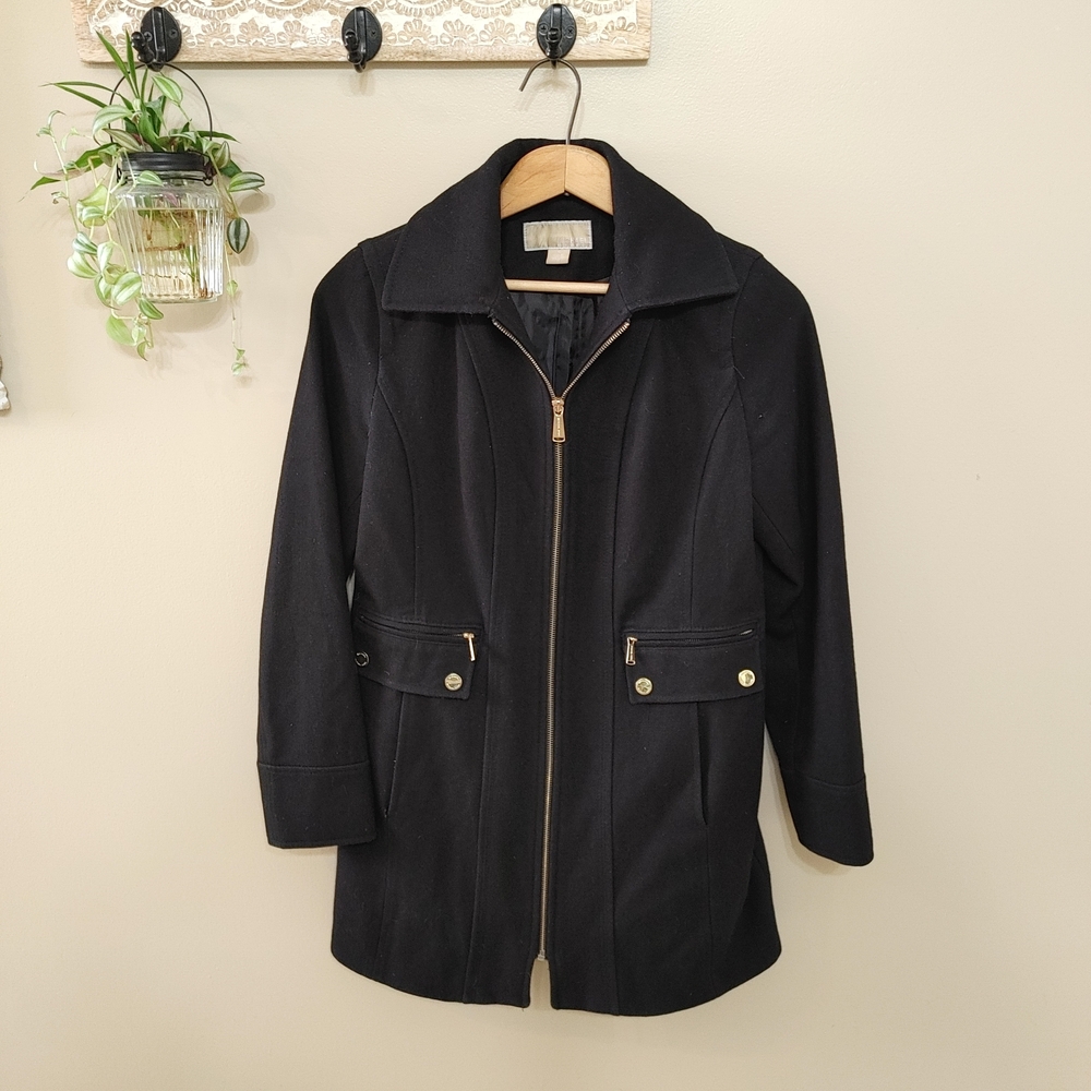 Michael Kors Black Zip-Up Wool Blend Jacket Winter Coat Women’s Size 4